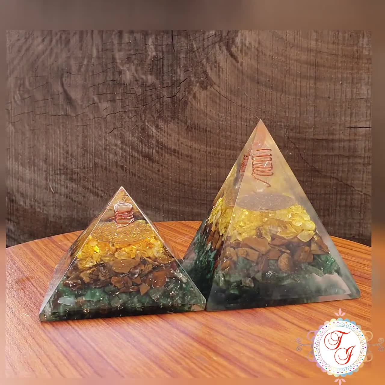 Pyramide Orgonite Arbre De Vie Avec Aventurine Et Citrine - Décoration Méditation, Guérison, Cadeau énergétique 6 Cm