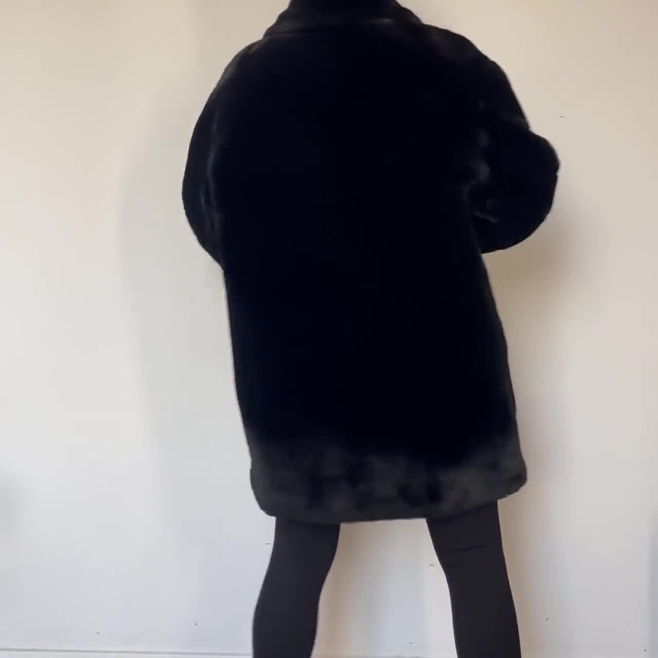 Vintage 90s FENDI Reversible Faux Fur Coat – Black & Checkered