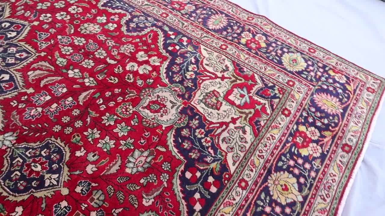 8x11 大型コーカサス絨毯、赤いヴィンテージ絨毯、アフガン手織り
