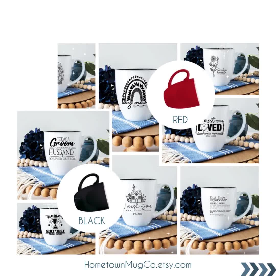 Personalized Bistro Mug | Large 16 ounce mug | 16oz | Curved Mug with  handle | High gloss mug |Gift for her | Gift for Him