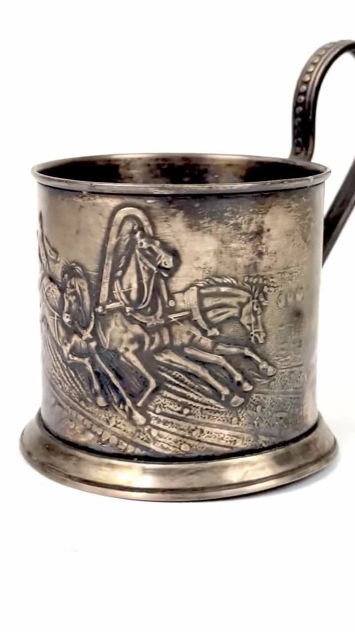 Vintage Melchior - Nickel Silver Tea Glass Holder -russian Troika