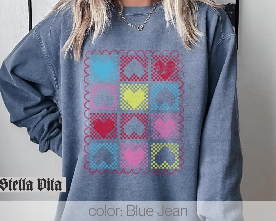 Valentines Day Quilt Shirt, Heart Quilting Sweatshirt, Comfort