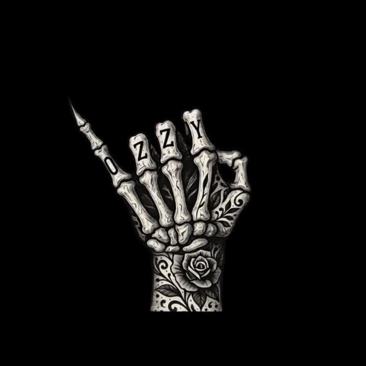 Mano de calavera de Ozzy PNG, clipart de mano de esqueleto, diseño de sublimación de tatuaje de rosa, calavera de Halloween imprimible, arte gráfico de tatuaje de hueso video poster