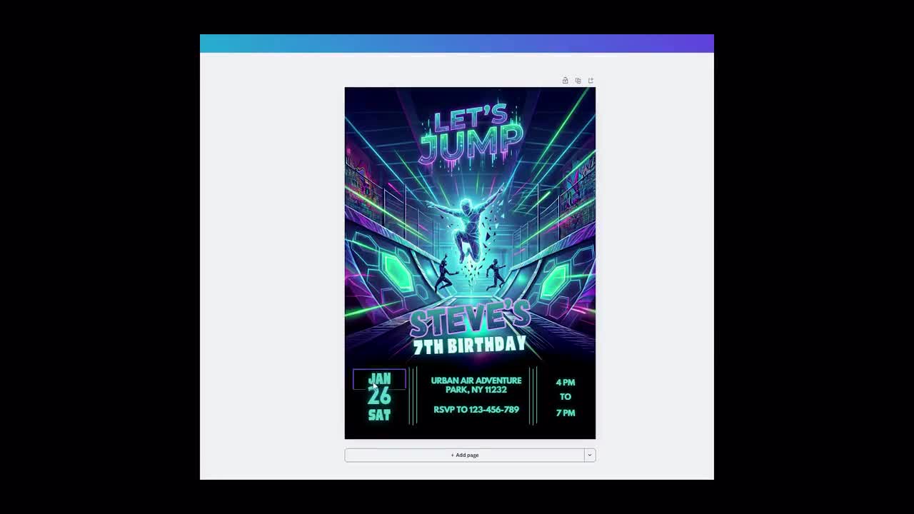 Neon Trampoline Park Birthday Invitation Boy, Editable Glow Jump Party Template, Bounce House video poster
