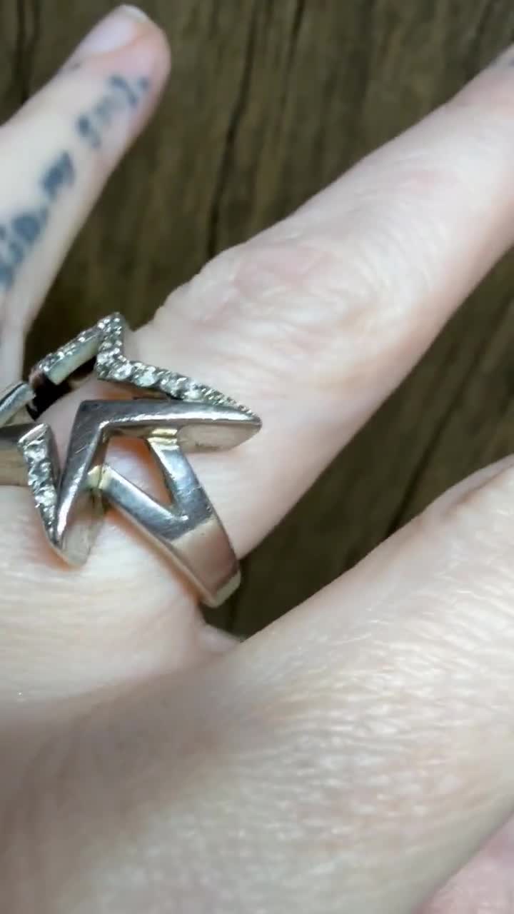 STERLING SILVER Angel Star Ring Size M (6.75) French Hallmarks 90s