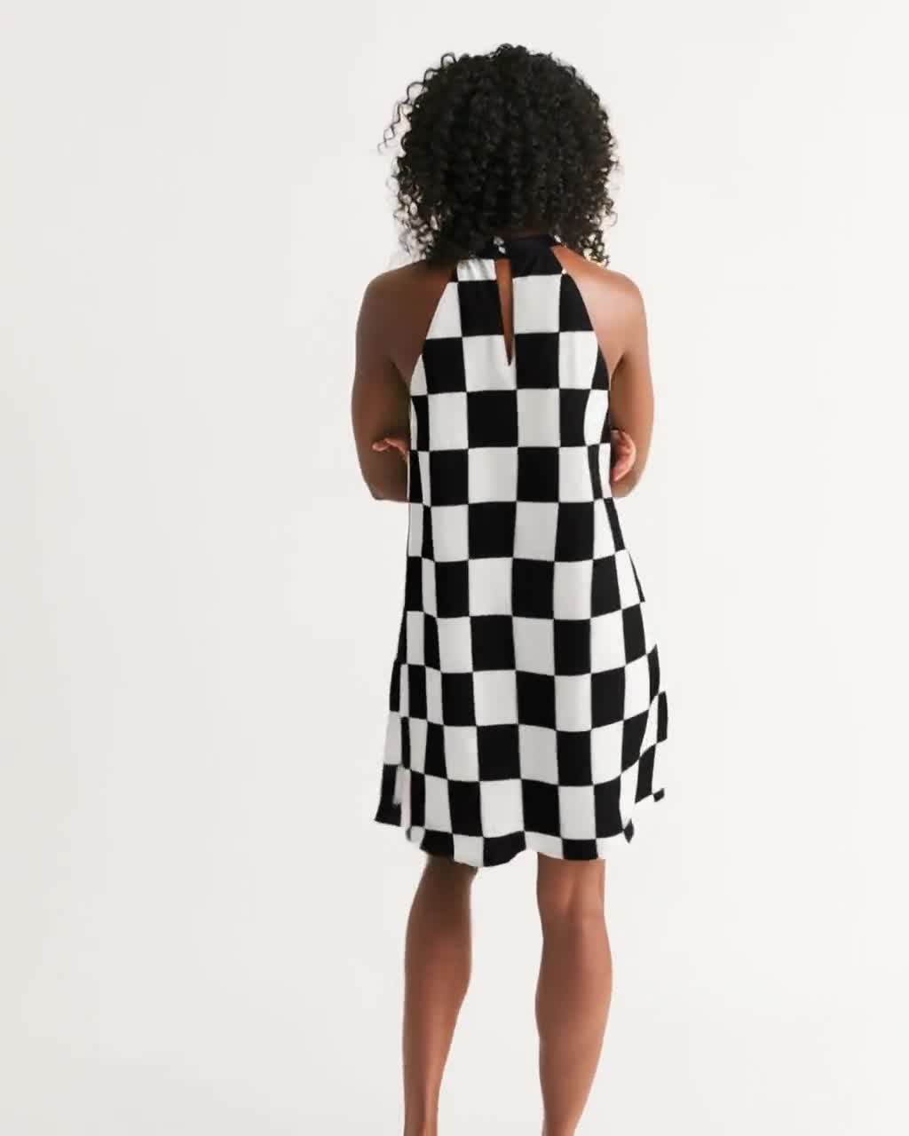 black & white check dress Avaleine Tiered Maxi Dress Black / White Check