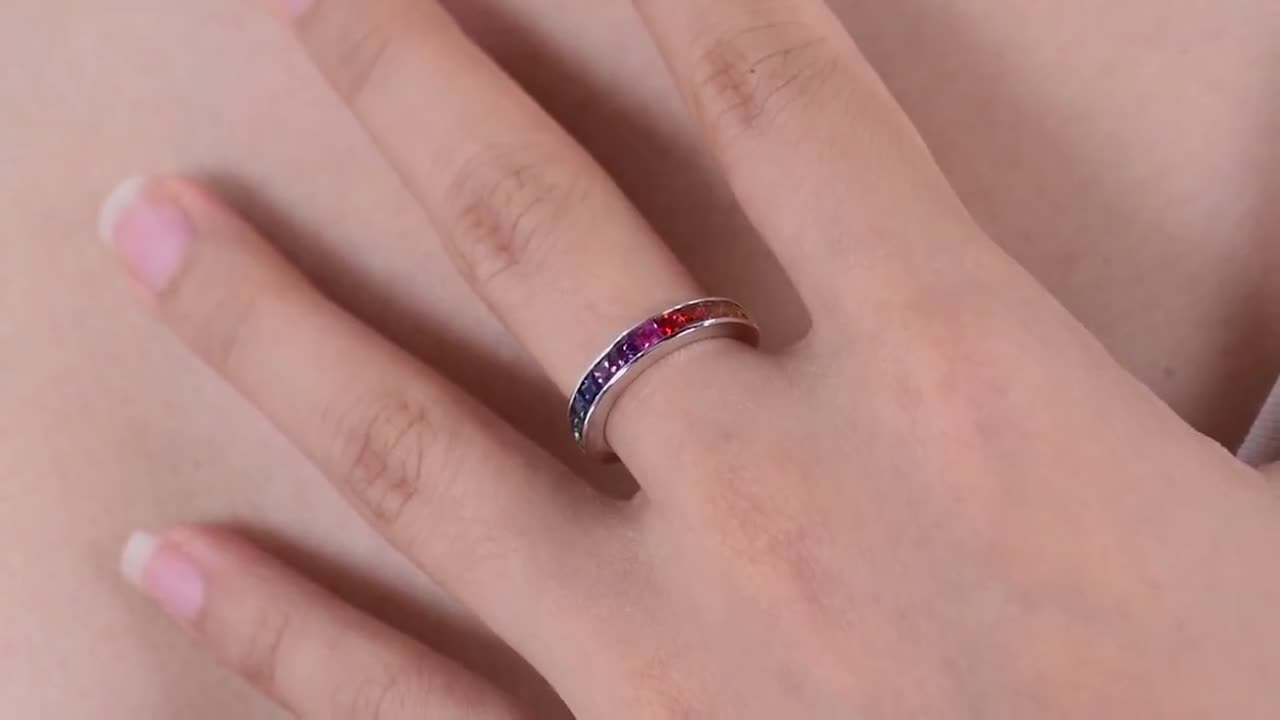 レインボーサファイア ハーフエタニティリング 925スターリング