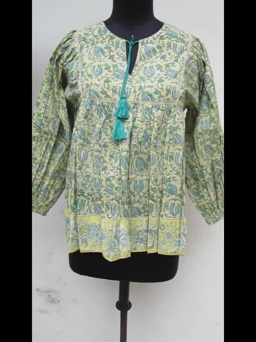 Summer Cool Color Printed Hippie Style Blouse Tops Henley Neckline