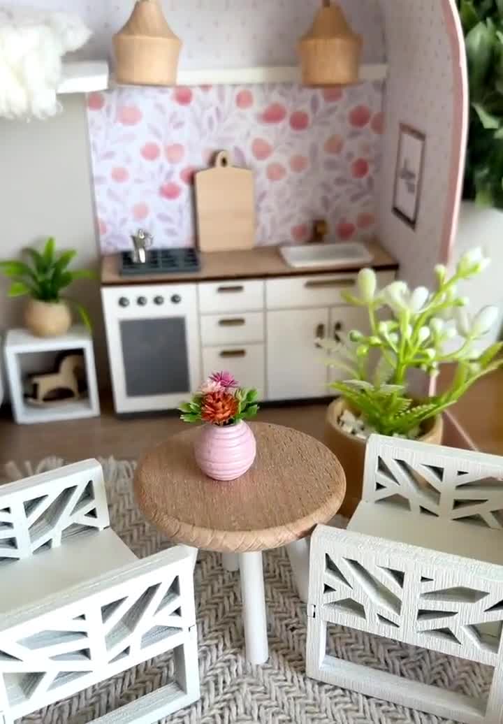 Medium Dollhouse in a Suitcase, Blush Haven, Miniature Furniture