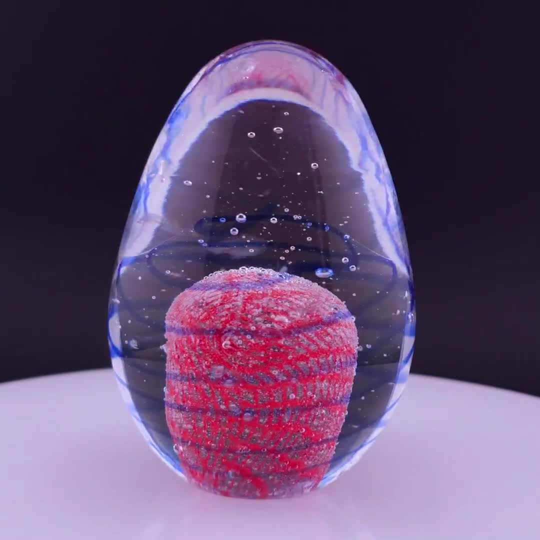 Italian Vintage Murano Glass Egg Paperweight - Stunning Blue Swirl