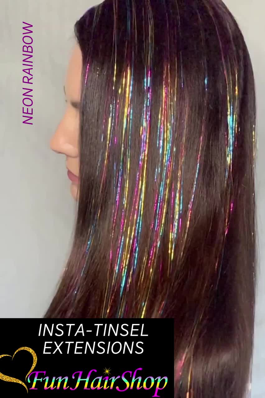 Bling Silver Glitter Hair Extensions 100 Pcs Glitter Hair Strand 80 cm - Gold