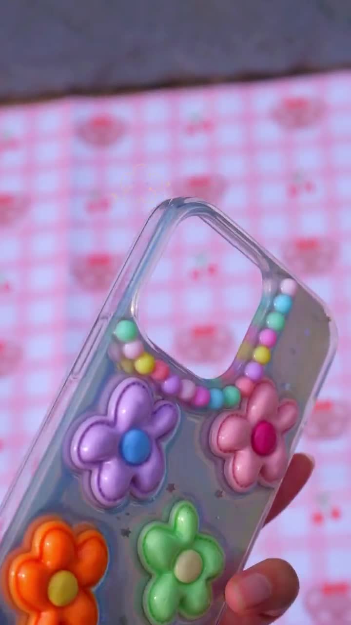 Bling Rainbow Flower Phone Case, Resin Clear Phone Case, Glitter