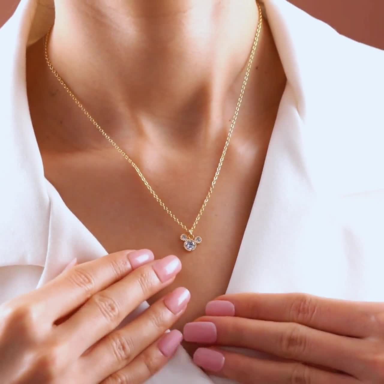 Gold Plated Tiny Mickey Mouse Pave Necklace, Women Necklace, Pendant Necklace, Minimalist Dainty Jewelry, Cute Animal Necklace, Gift for Her video poster