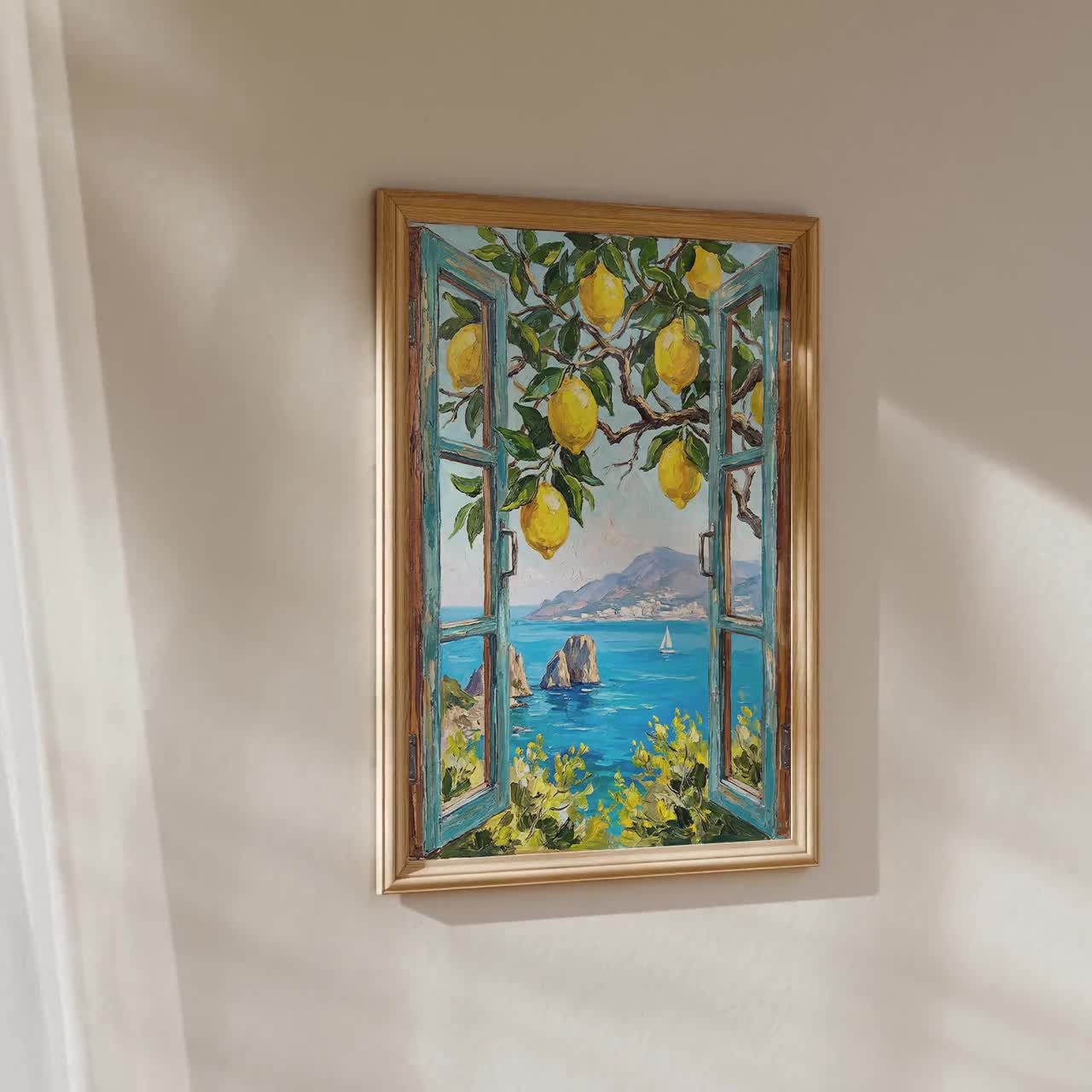 Coastal Lemon Tree Art Print | Italian Seaside View (digital