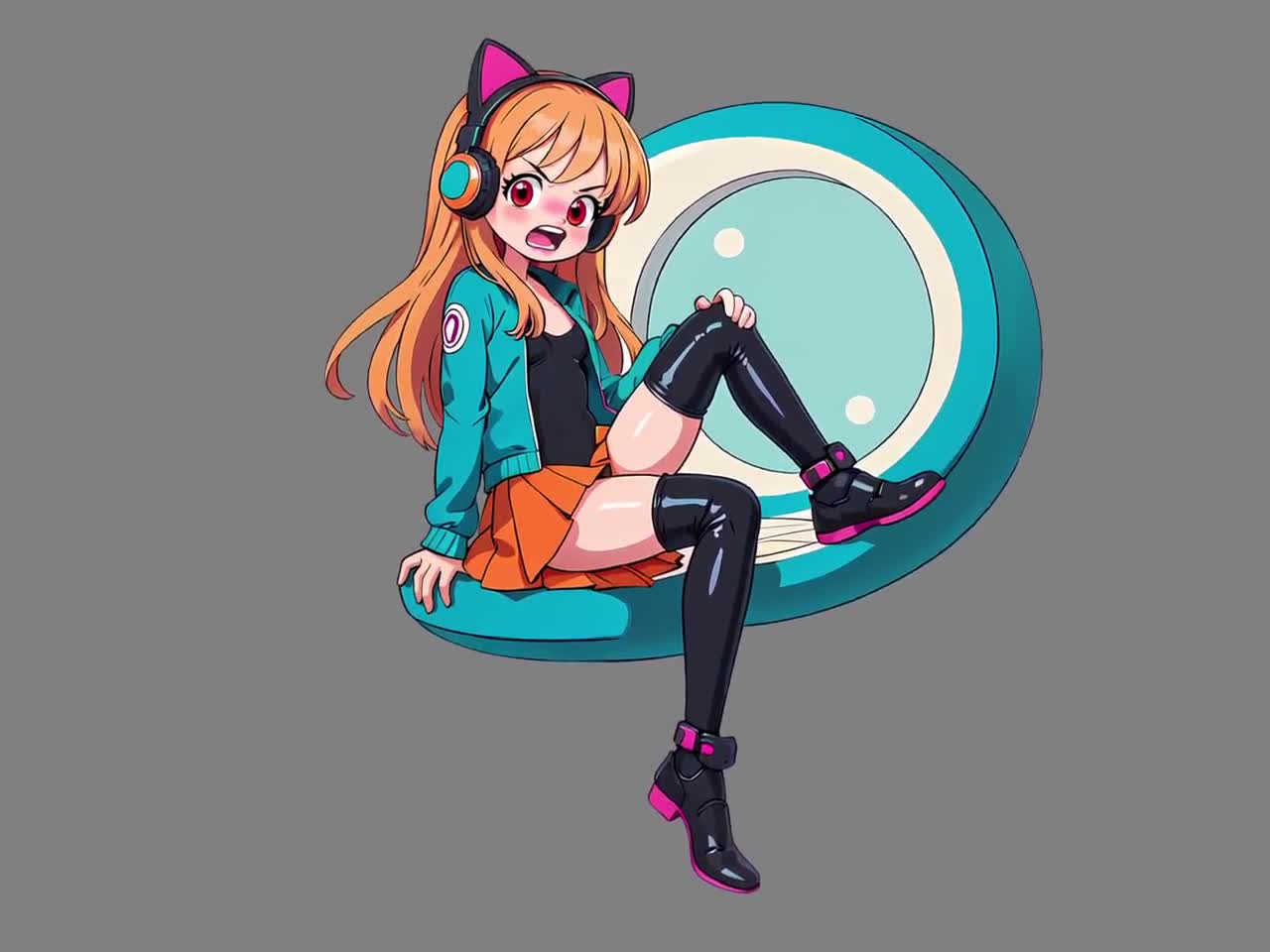 Cute Anime Futuristic Teal Jacket Cat Gamer Girl PNGTuber | Kawaii Chibi  PNG Tuber Avatar For Gaming | Premade VTuber Twitch Youtube Stream