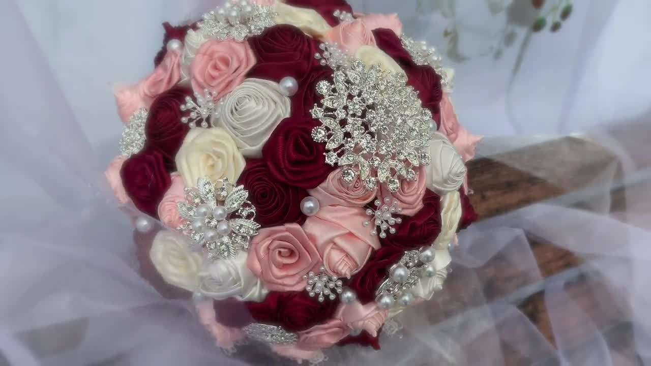 Romantic Rhapsody, Bridal Bouquet with Burgundy, Blush and Ivory