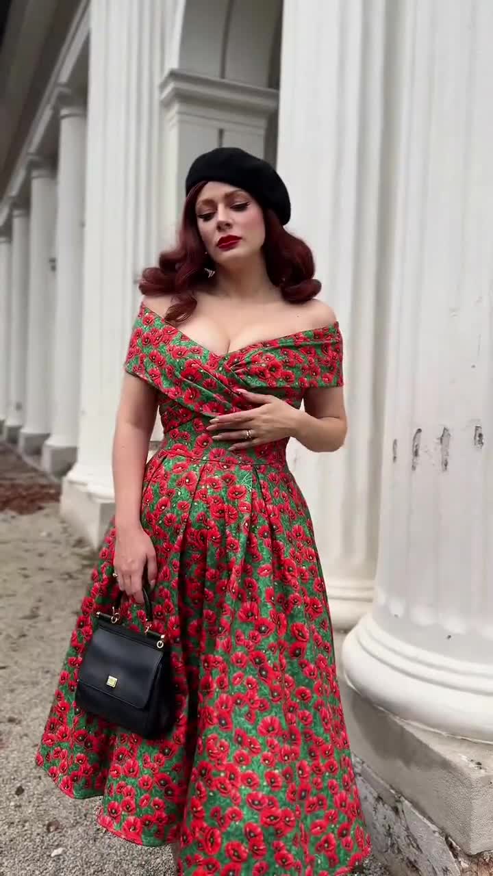 Beverly Red Poppy Garden off Shoulder Dress - Etsy