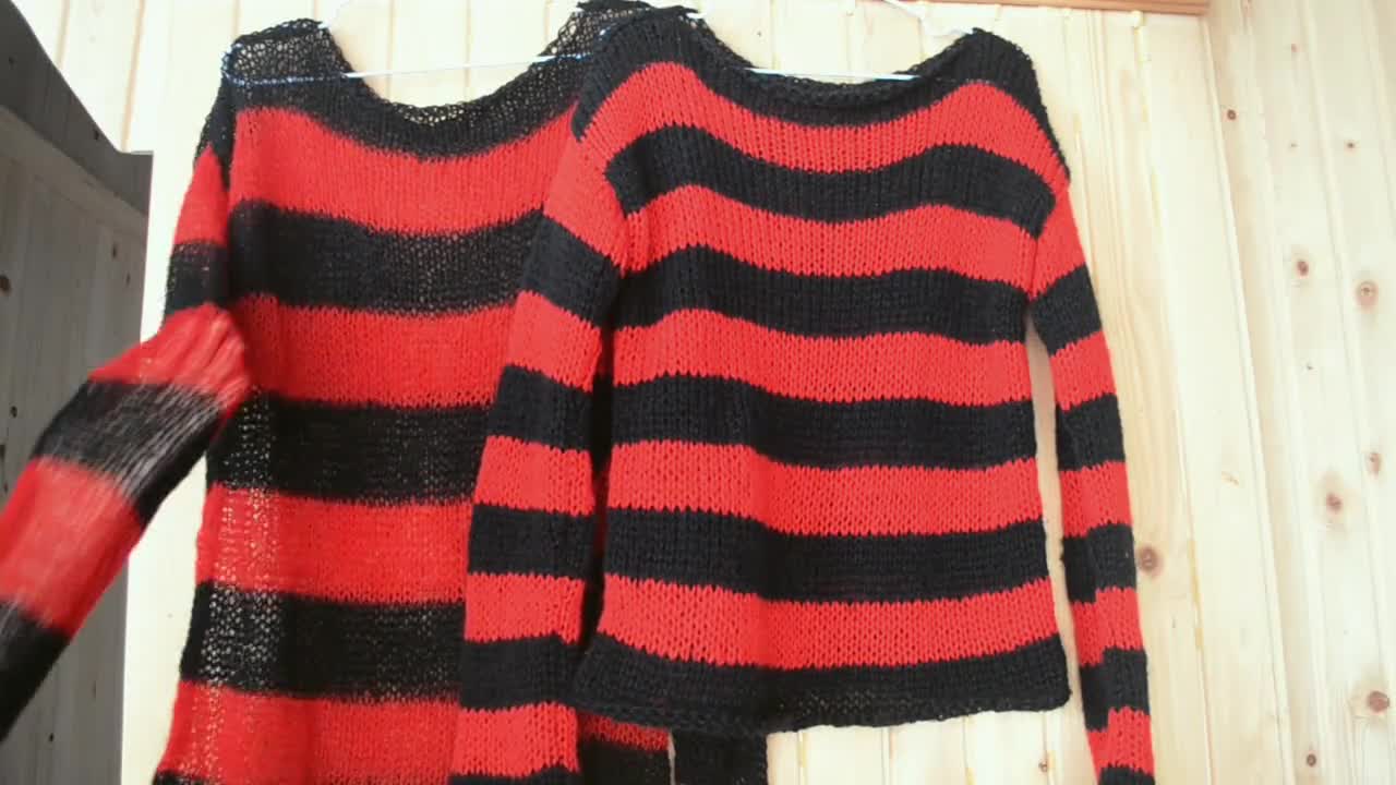 Striped Sweater, 90s Grunge Style Top, Mohair Jumper, Nonbinary Punk  Clothes, Red & Black, Grunge Clothing, Goth Outfit Unisex