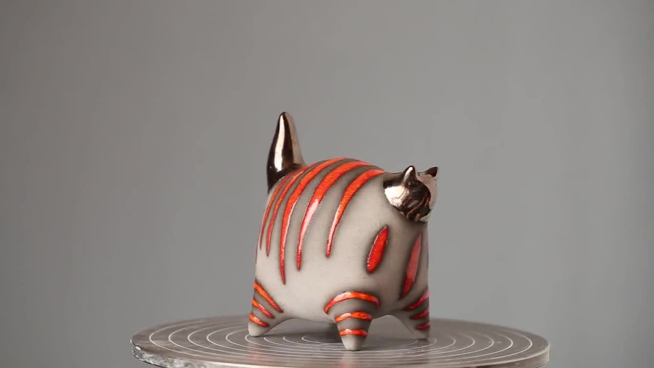 Ceramic sculpture Cat, Fat cat figurine, Table decoration, Art ceramic,  Handmade , Gift for cat lovers, Ceramic red cat, MADE TO ORDER