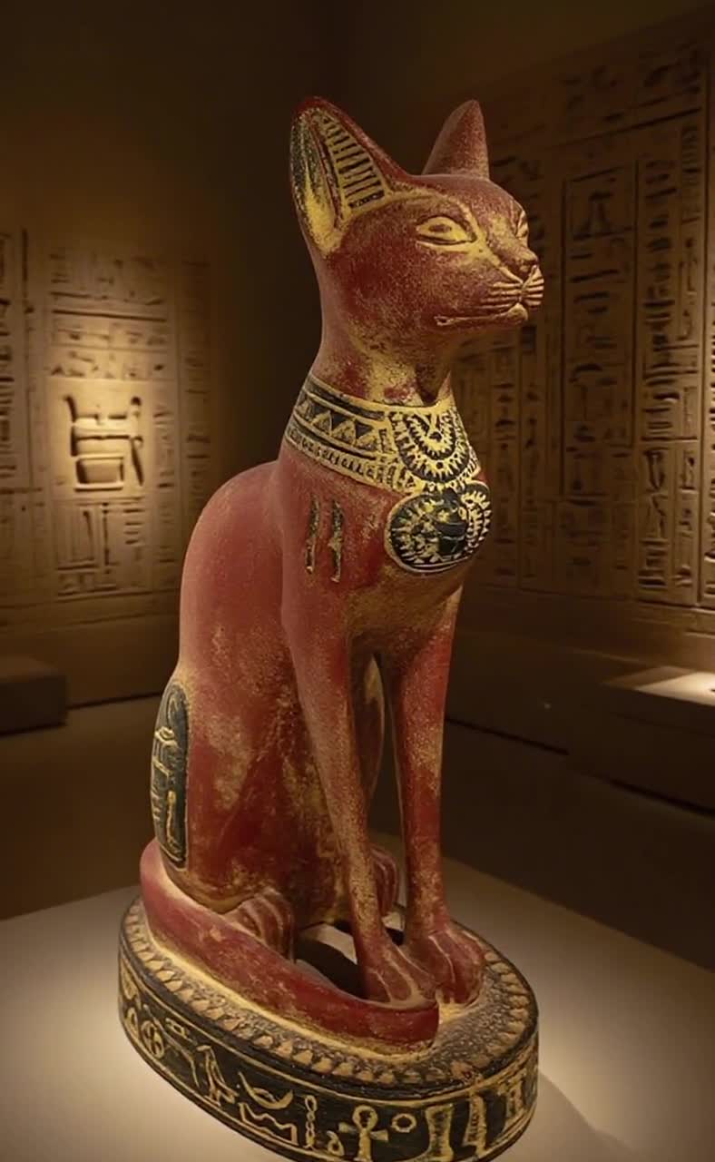 Red Egyptian Cat Statue: Handcrafted Egyptian Artifact, image size:788x1280