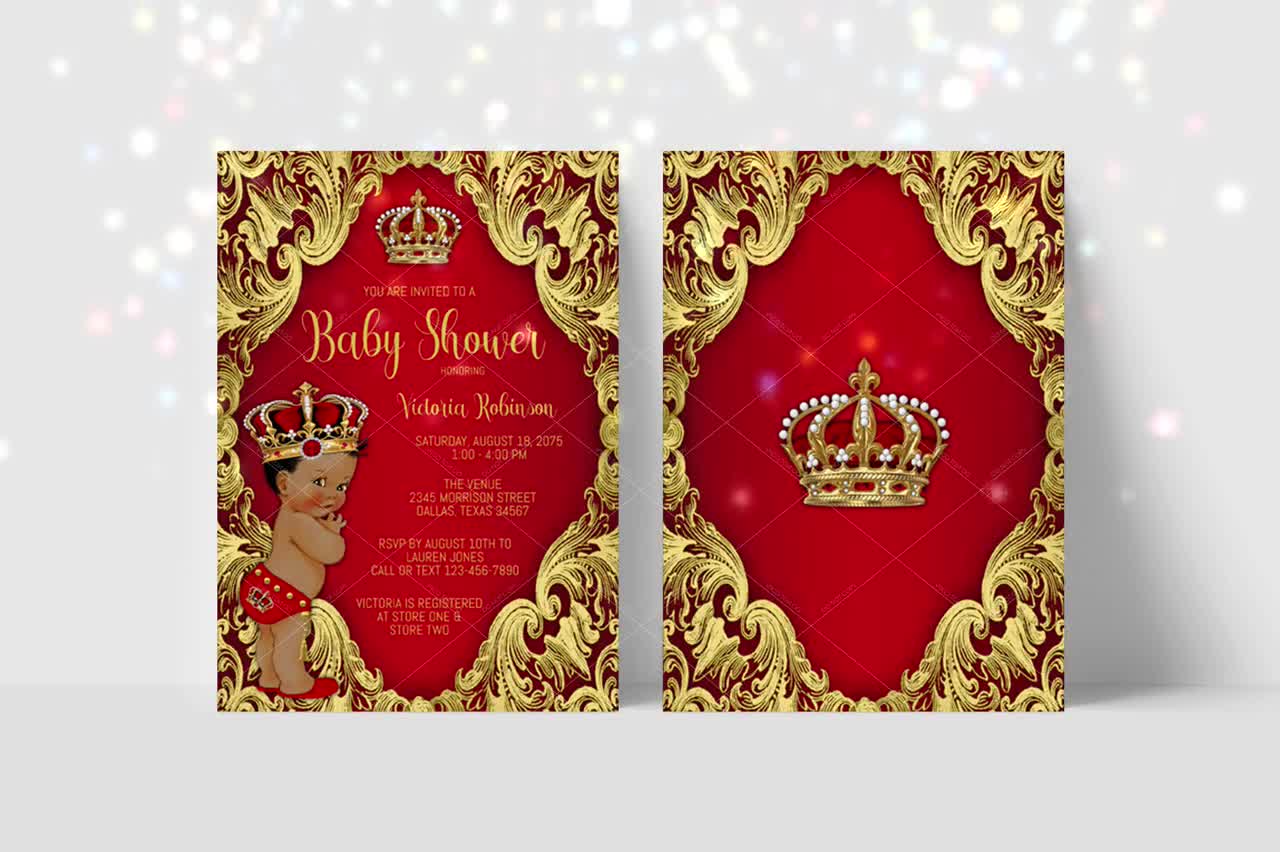 Red and gold royal baby store shower invitations