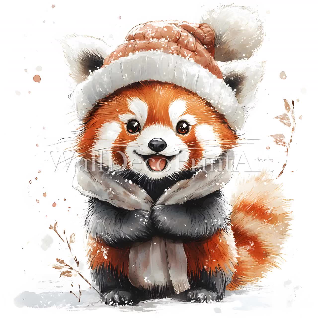 かわいい冬のレッサーパンダのクリップアート10点セット - 高画質JPG