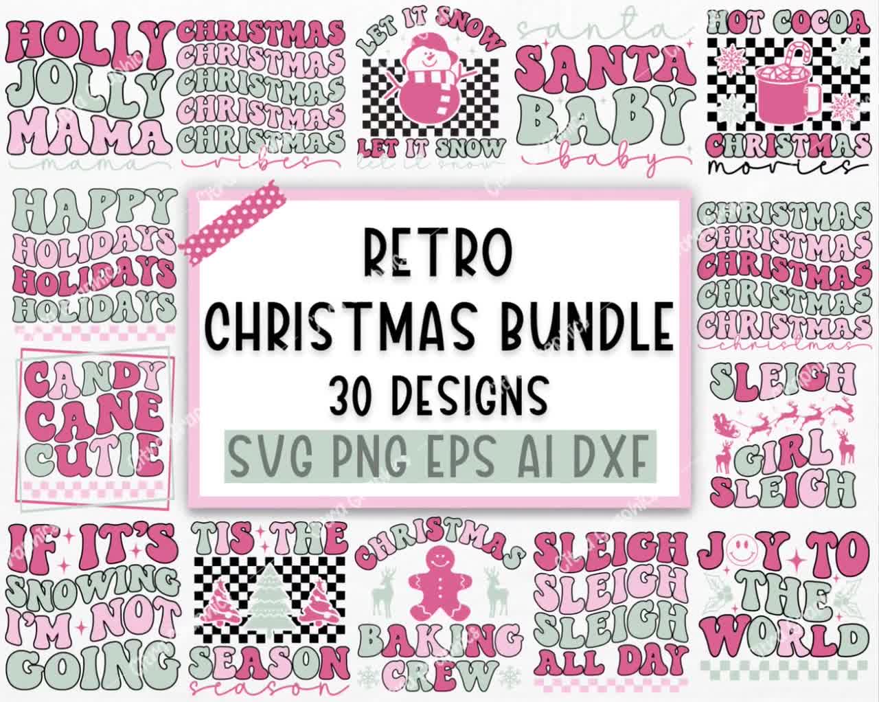 Retro Pink Christmas SVG Bundle, Christmas Retro Svg, Funny Christmas Svg,  Christmas Shirt Svg, Merry Christmas Svg, Cricut Silhouette