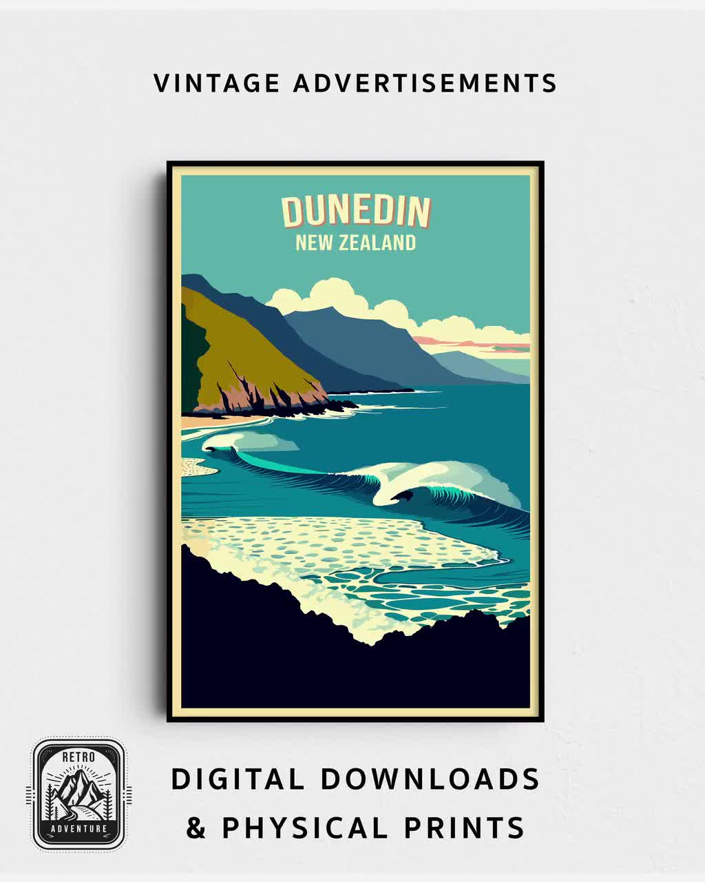 Mount Taranaki New Zealand - Retro Travel Poster - Vintage Mid