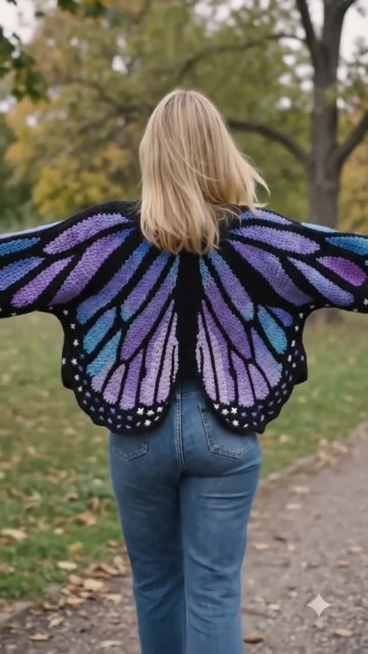 Handmade Butterfly Wing Cardigan • Chunky Knit Monarch Cropped