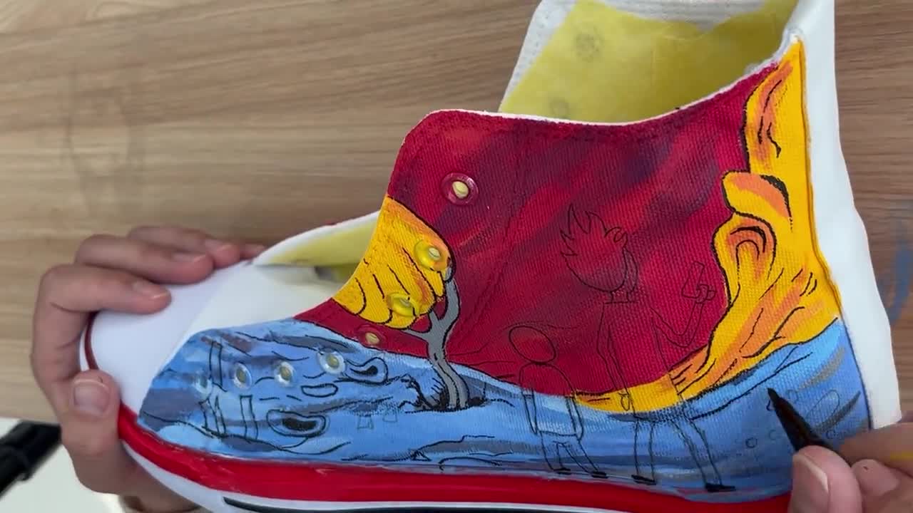  Rick Canvas Shoes Hand Painted Anime Cartoon Pattern