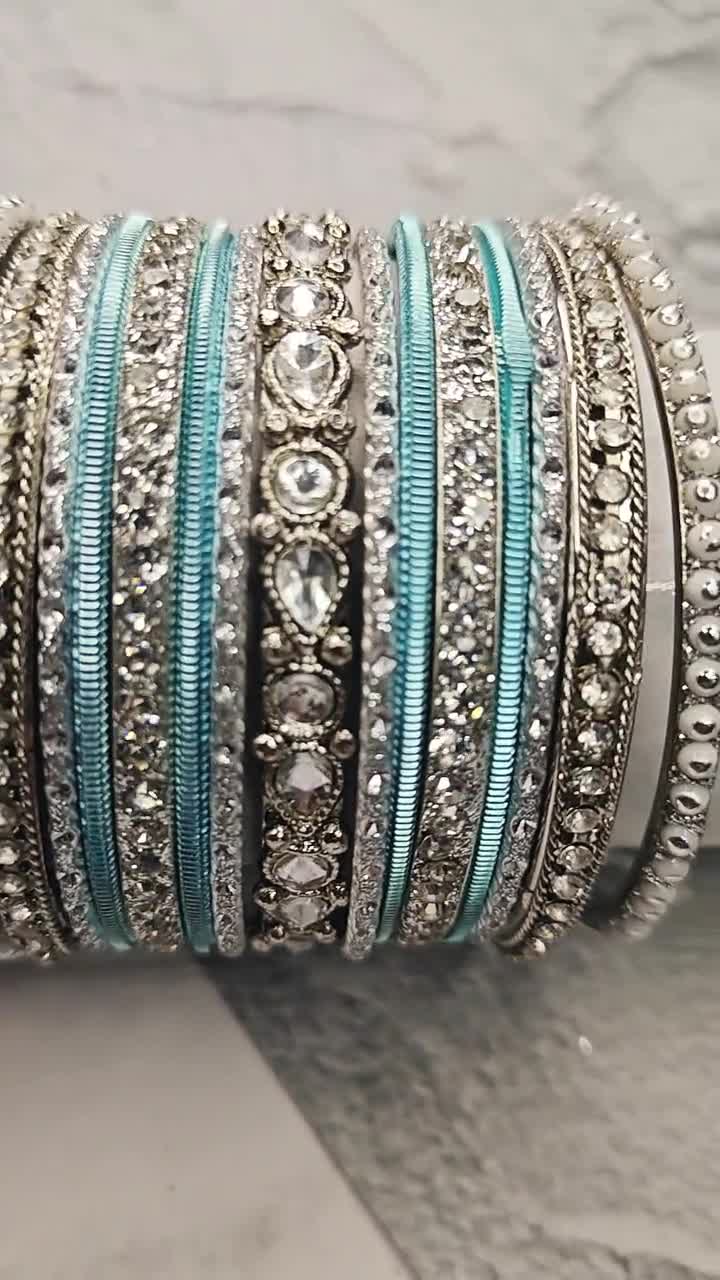 Blue & Silver Wedding Bangle Set | Traditional Indian Bridal
