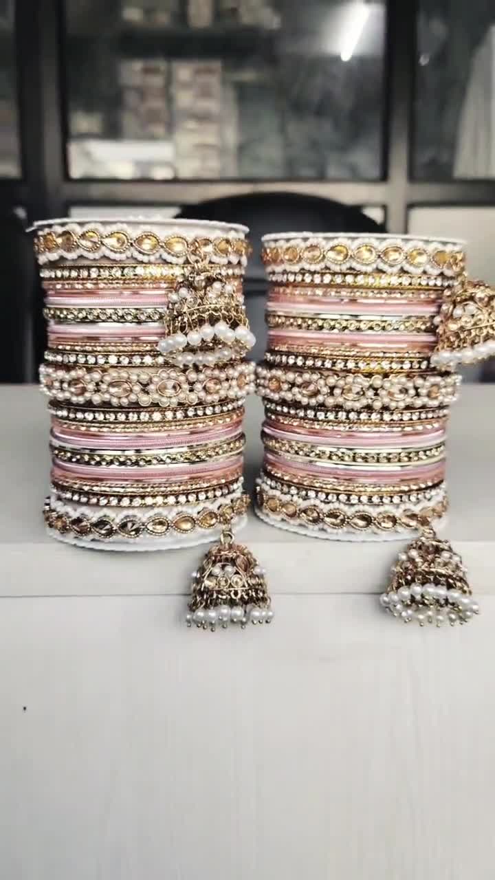 Pink Pearl Jhumki Bangles, Indian Bridal Jewelry Set - Etsy