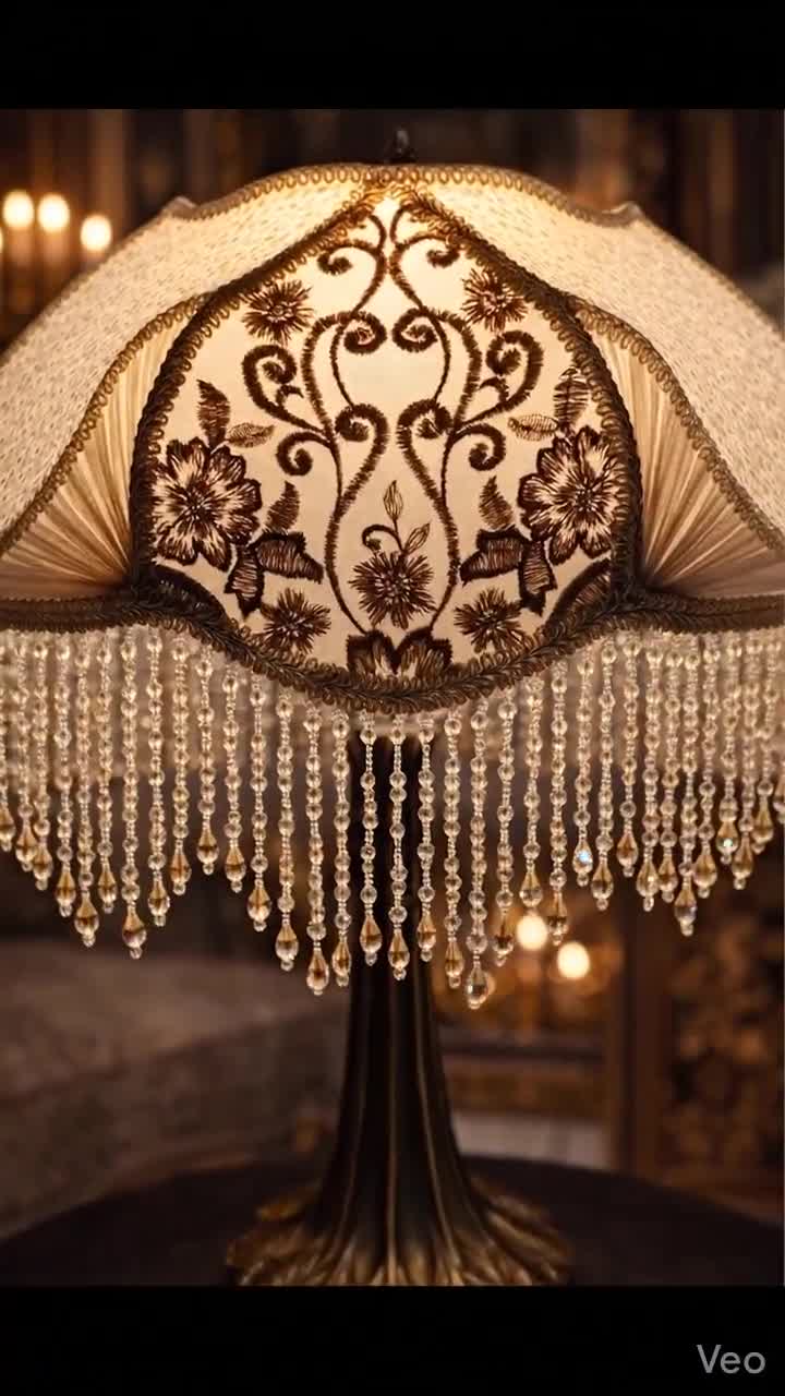 Victorian Lampshade With Base, Beaded Fringe Lampshade, Handmade