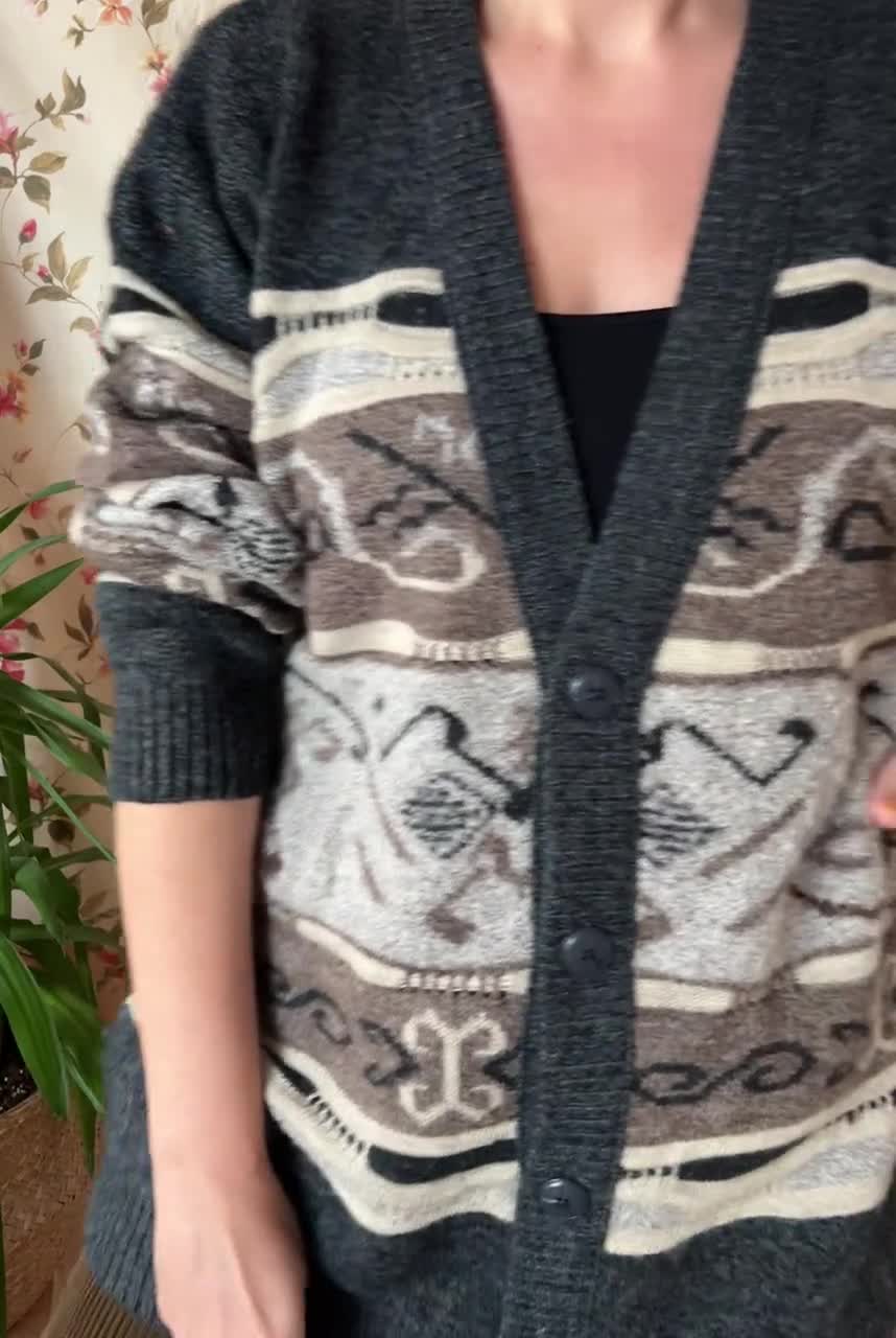 Vintage Men's Cardigan 3XL 90s, Plus Size Grandpa Jacket Oversized