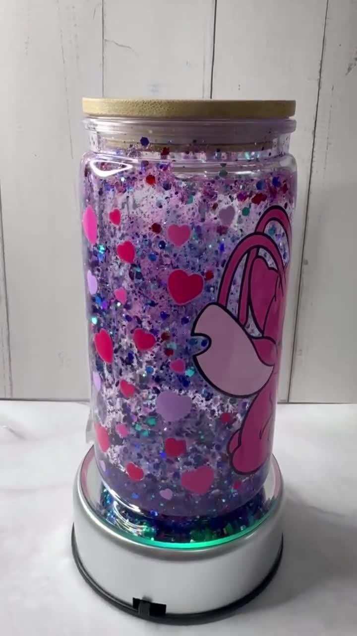 Vaso de acrílico con purpurina y bola de nieve de Lilo & Stitch, regalo de San Valentín, regalos para ella video poster
