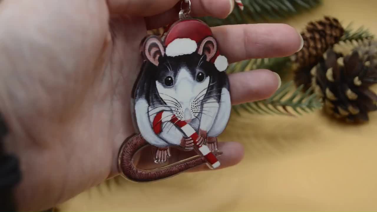 Santa Ratte Weihnachtsdekoration, hängende Roan Husky Ratte mit Candy Cane  Dekoration, ideal für Rattenbesitzer - .de
