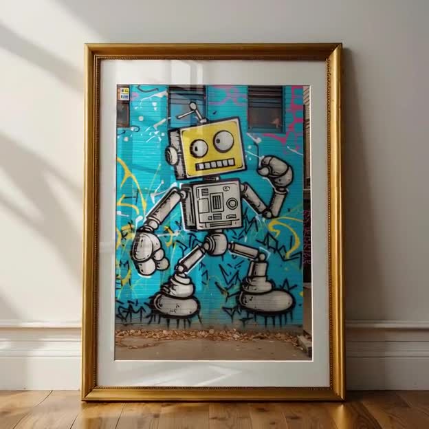 Robot Graffiti Wall Art, Digital Download Print, Modern Street Art