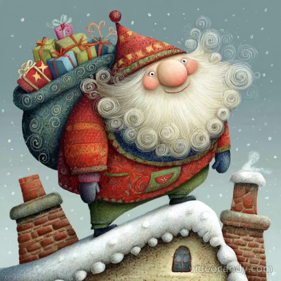 サンタクロース、屋上のサンタ、クリスマスの煙突、ギフトサック