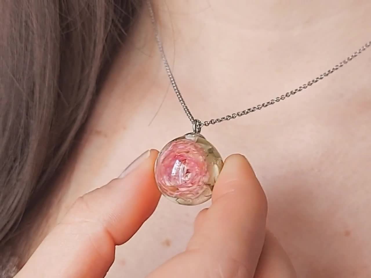 Real rose flower necklace in resin, Birthday gifts for her jewelry, Dainty  flower necklace