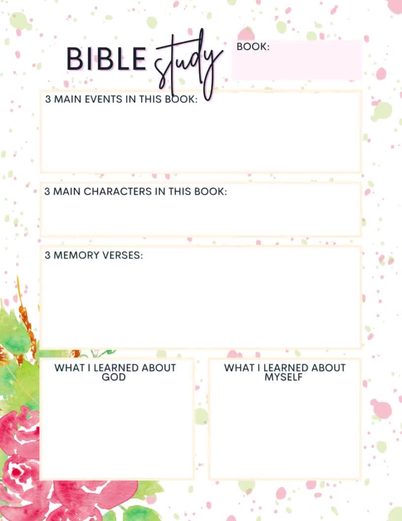 Printable Undated Bible Study Journal, Rose Bouquet Style, Letter