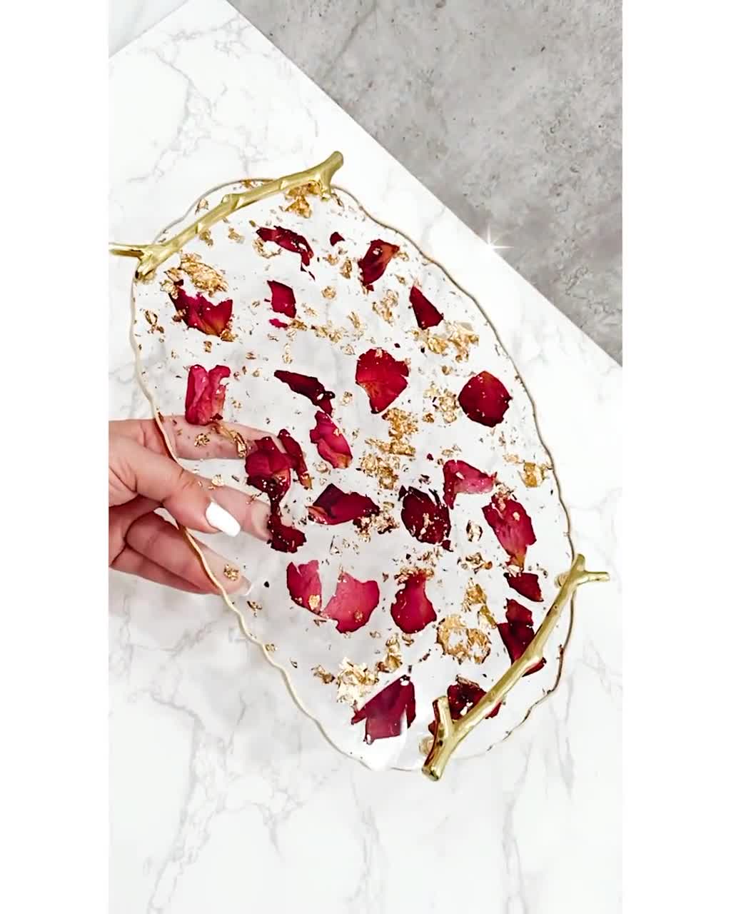 Beautiful Resin Red & Gold Jewelry/perfume Bling Tray 