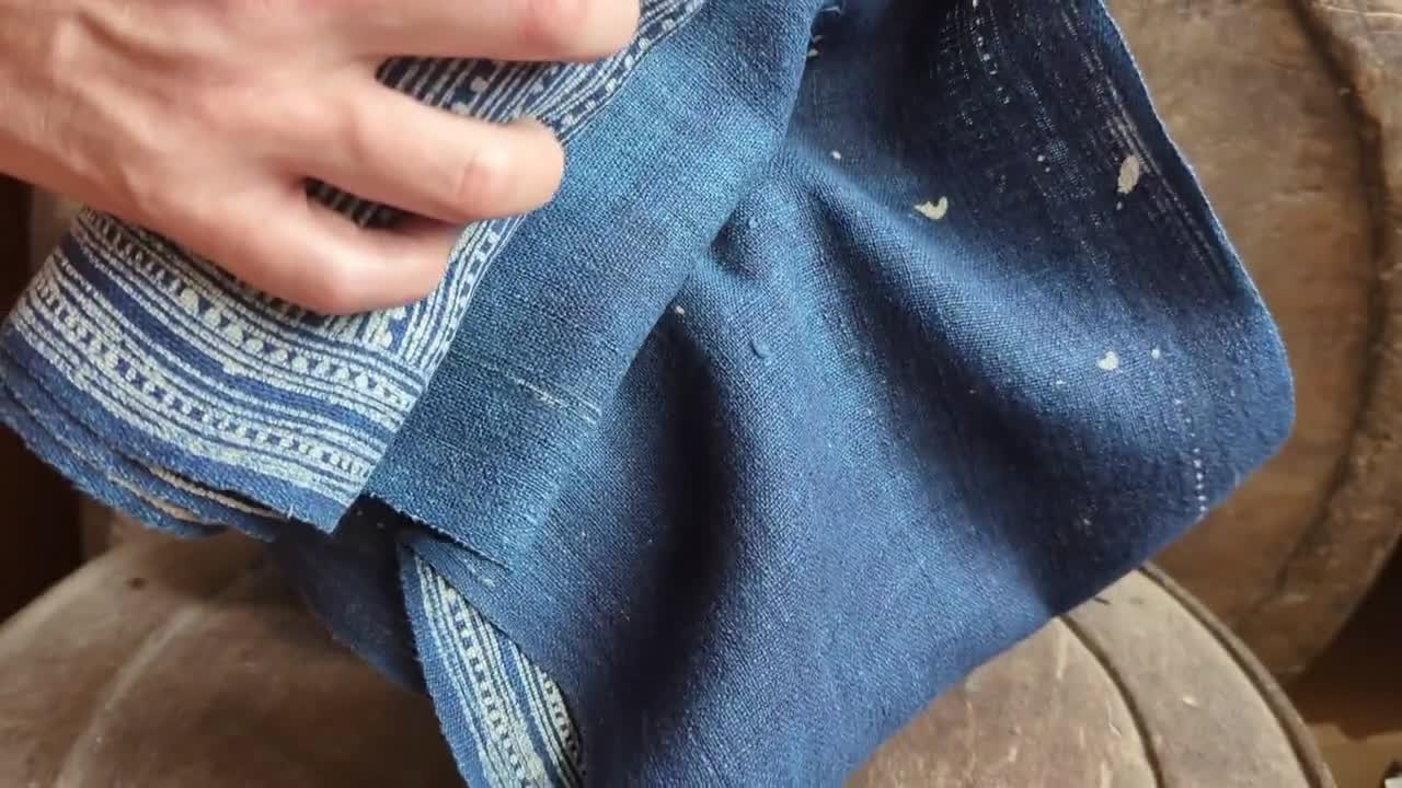 Hmong Hand Woven Hemp Roll Hand Drawn Batik Indigo Dye Hill Tribe Art choice of 4 rolls wax ethnic tribal fabric table runner textile video poster