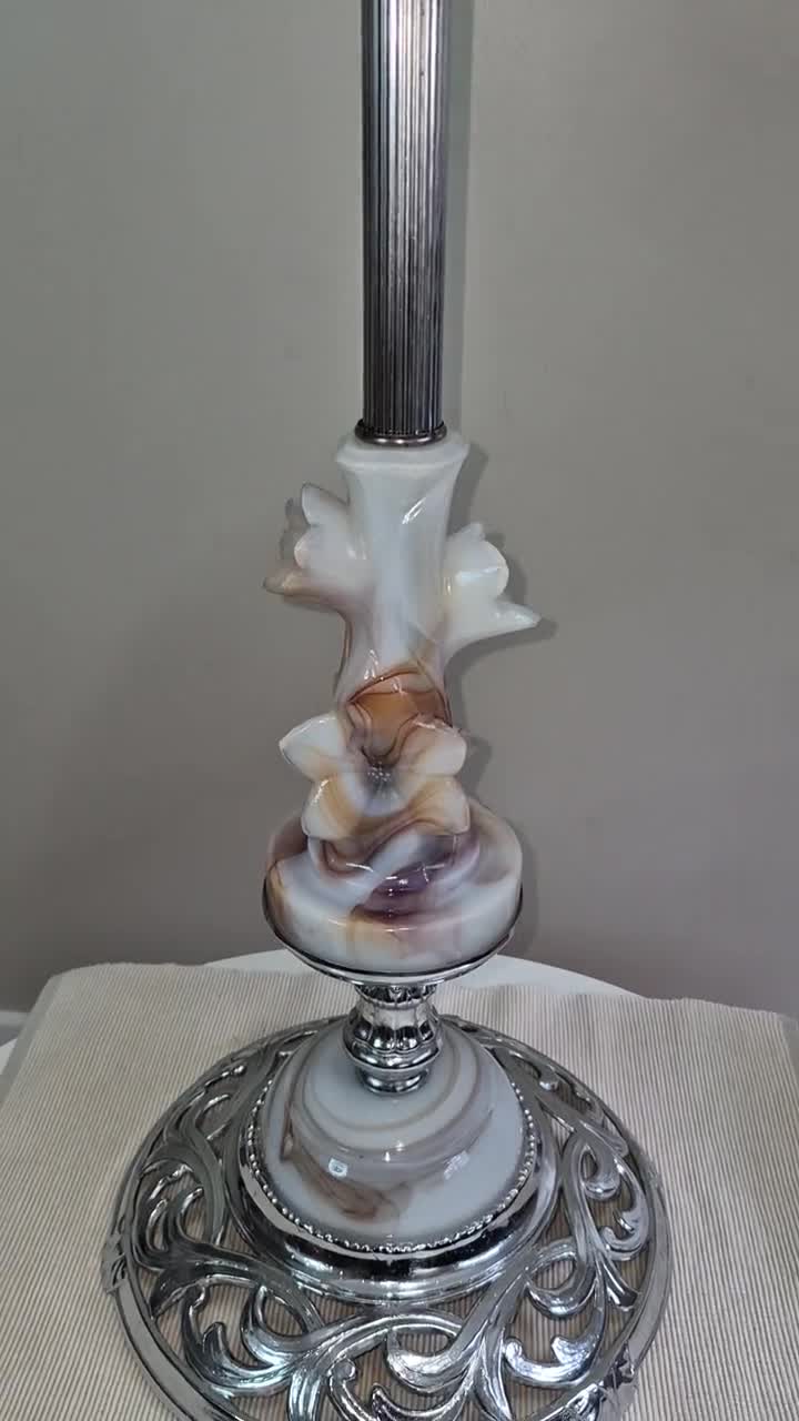 Vintage Marble Standing Ashtray With Ornate Handle, Glass Insert
