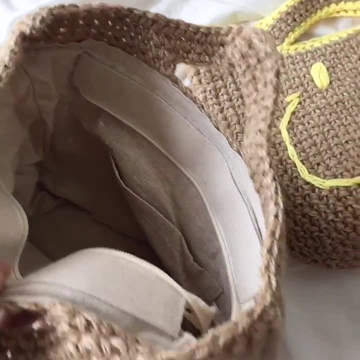 Elena Handbags Crochet Smiley Face Round Bag White