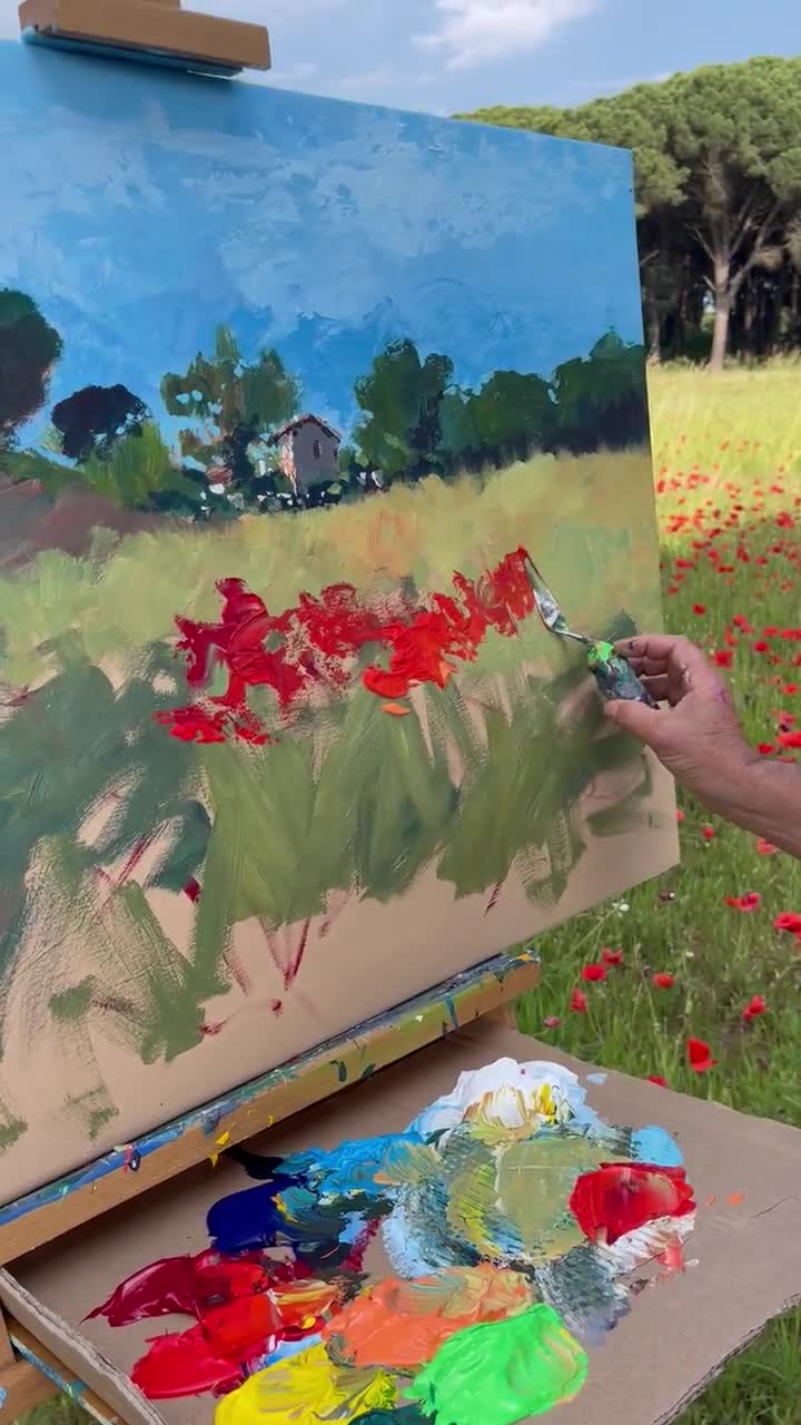 Dipinto originale ad olio astratto con fiori, moderna decorazione murale con impasto floreale viola e blu con texture. video poster