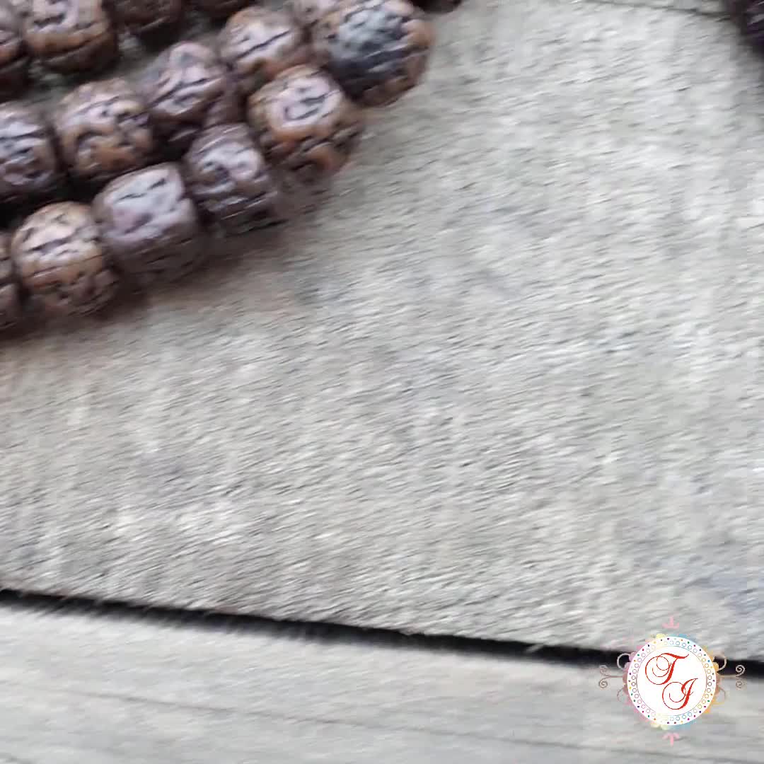 108 Bead Natural Dark Aged Rudraksha Mala from Nepal – Handcrafted Prayer Rosary for Meditation, Yoga, Chanting & Mindful Practice video poster