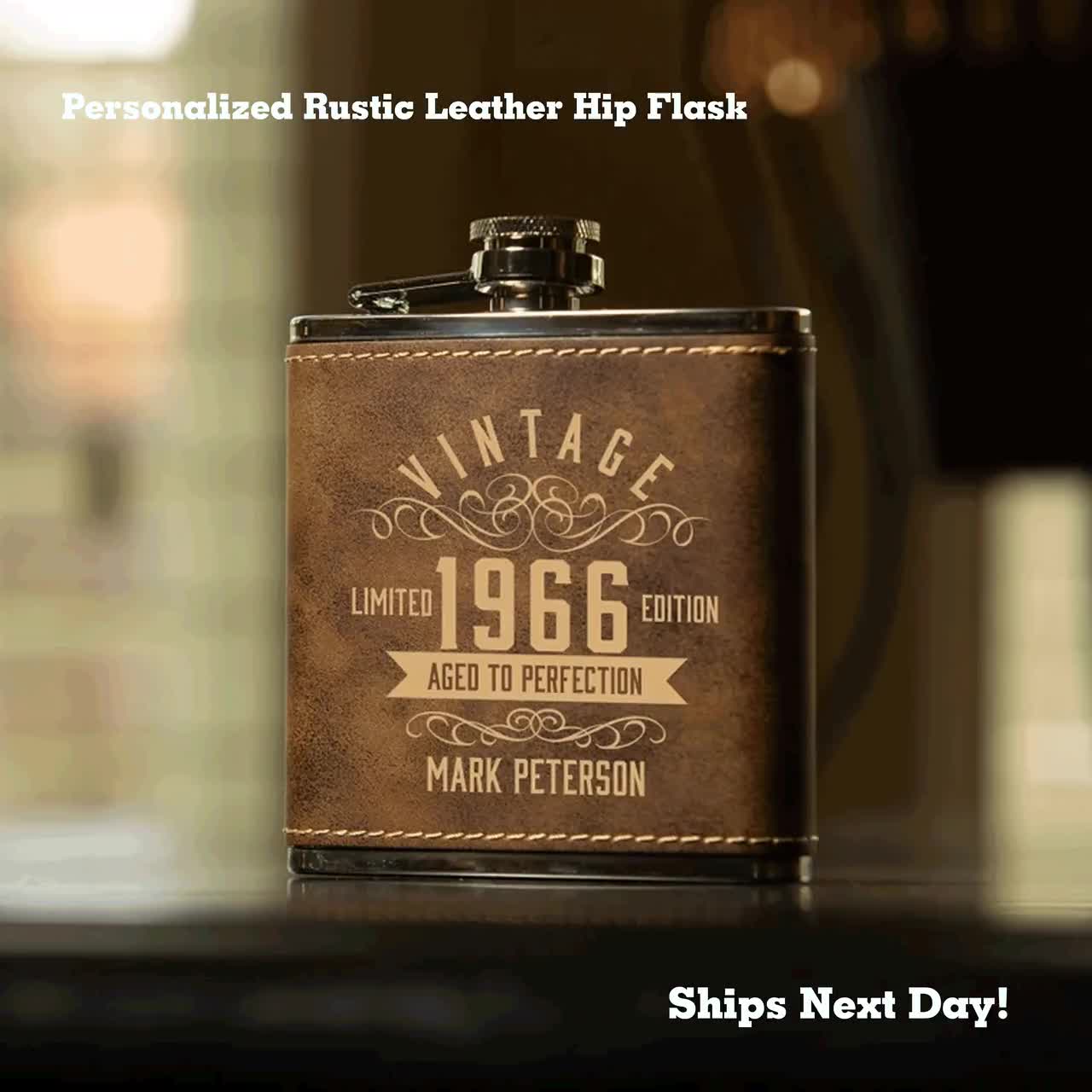 6oz Made in 1966 Aged to Perfection Leather Flask 6oz Made in 1966 Aged to Perfection Leather Flask