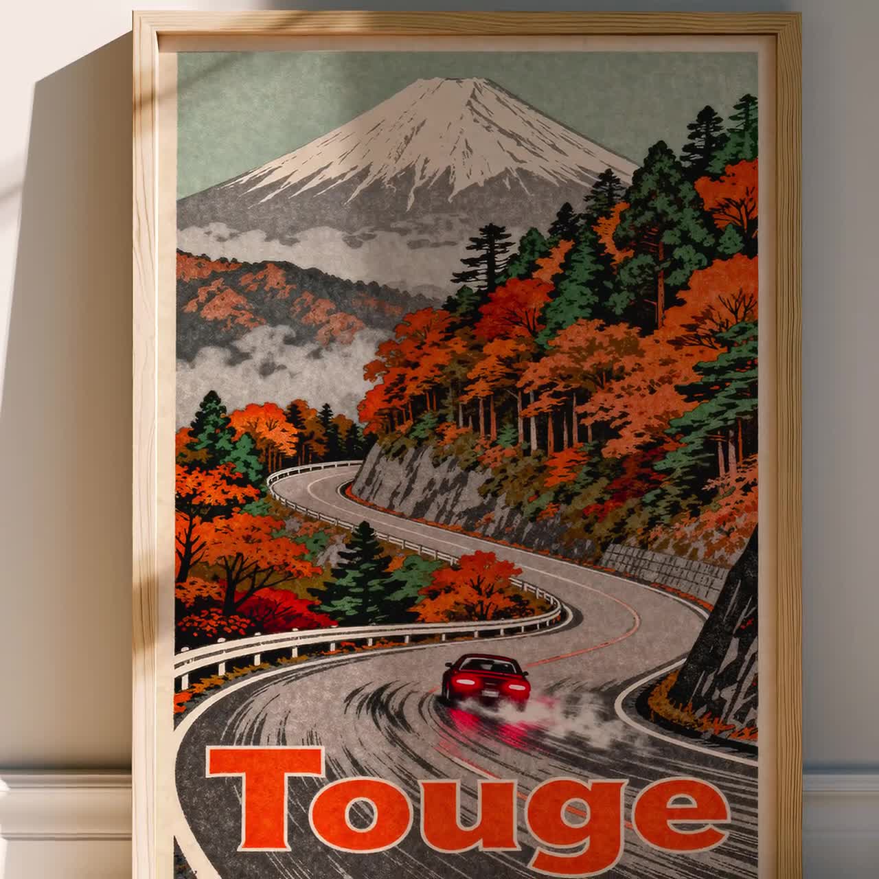 Touge Pass Poster Japanese Mountain Road Wall Art, JDM Car Culture