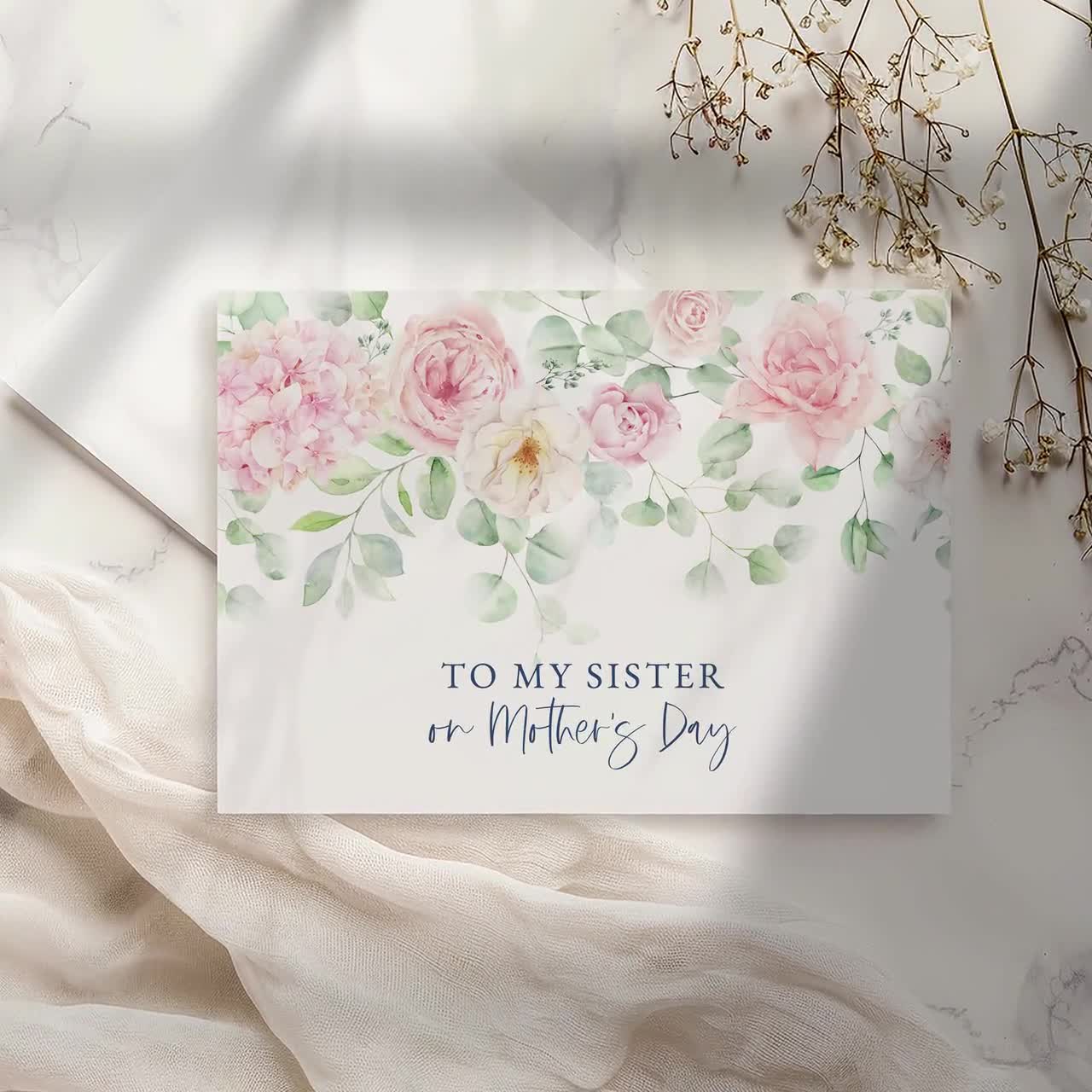 Tarjeta imprimible floral para el Día de la Madre / Sobre de acuarela de 5x7 pulgadas / Regalo DIY para tu hermana / Descarga instantánea video poster