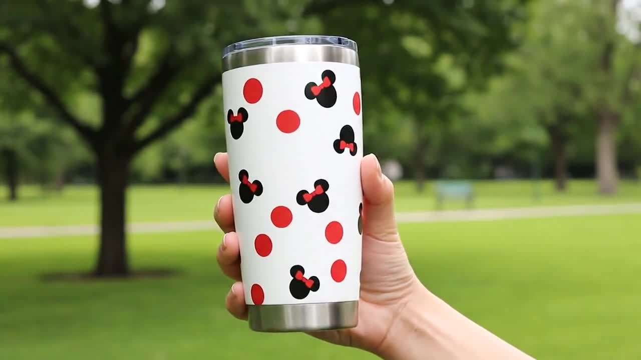 Red Polka Dot Minnie Mouse Tumbler 20oz, Stainless Steel Insulated Travel Cup with Lid, Cute Aesthetic Reusable Hot & Cold Drink Mug video poster